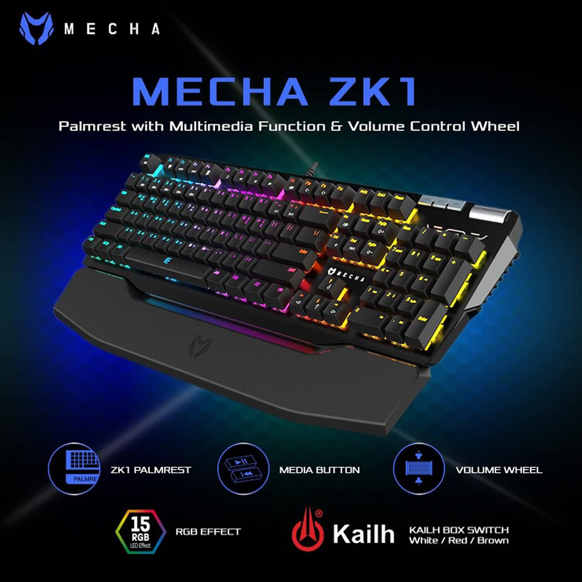 Wired Mechanical Gaming Keyboard, RGB, Detachable Magnetic Palm Rest, Aluminum Top, 104 Keys, Black F184410