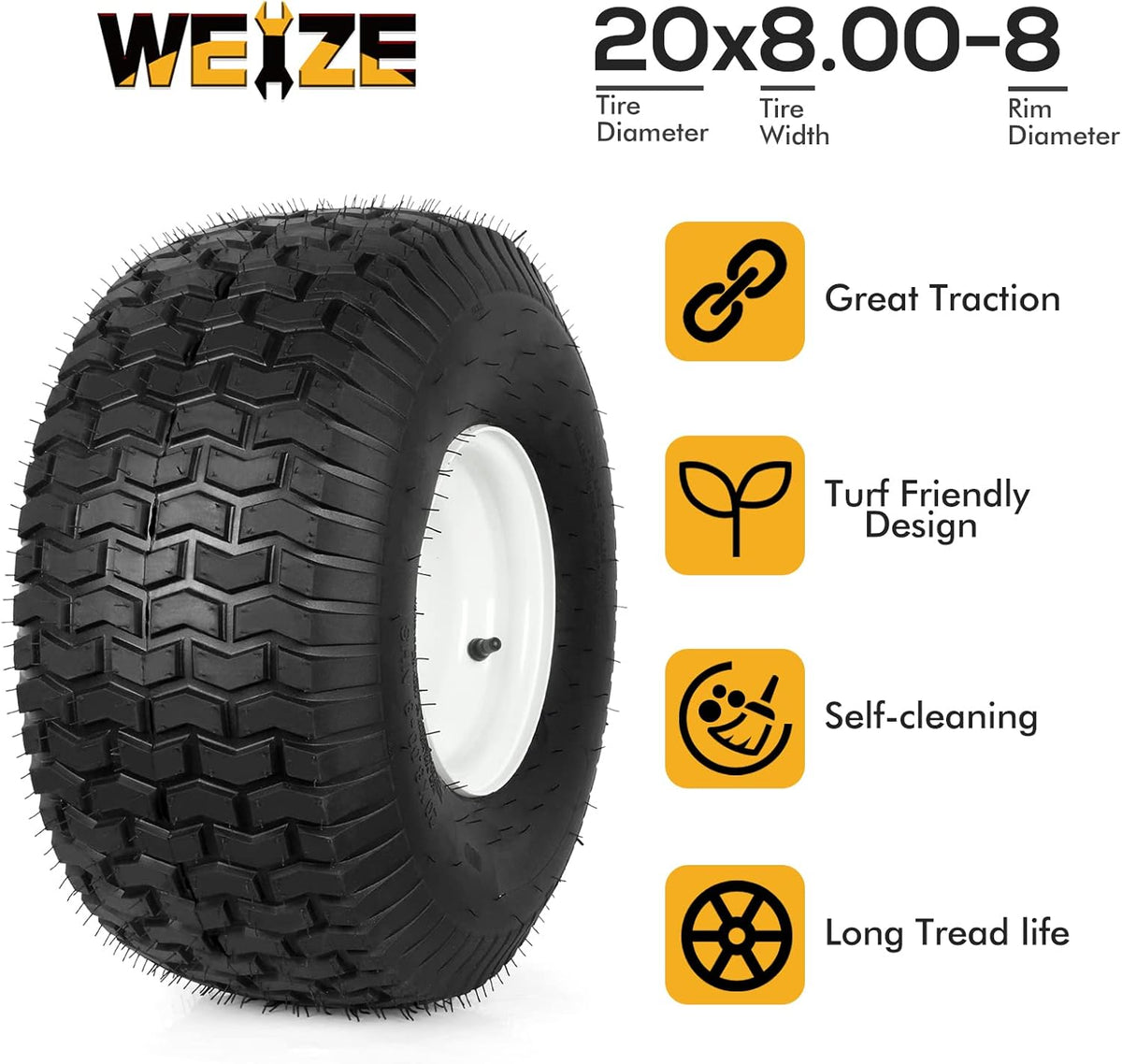 20x8.00-8 Lawn Tires with Rim, 4 Ply Tubeless, Set of 2 N7638
