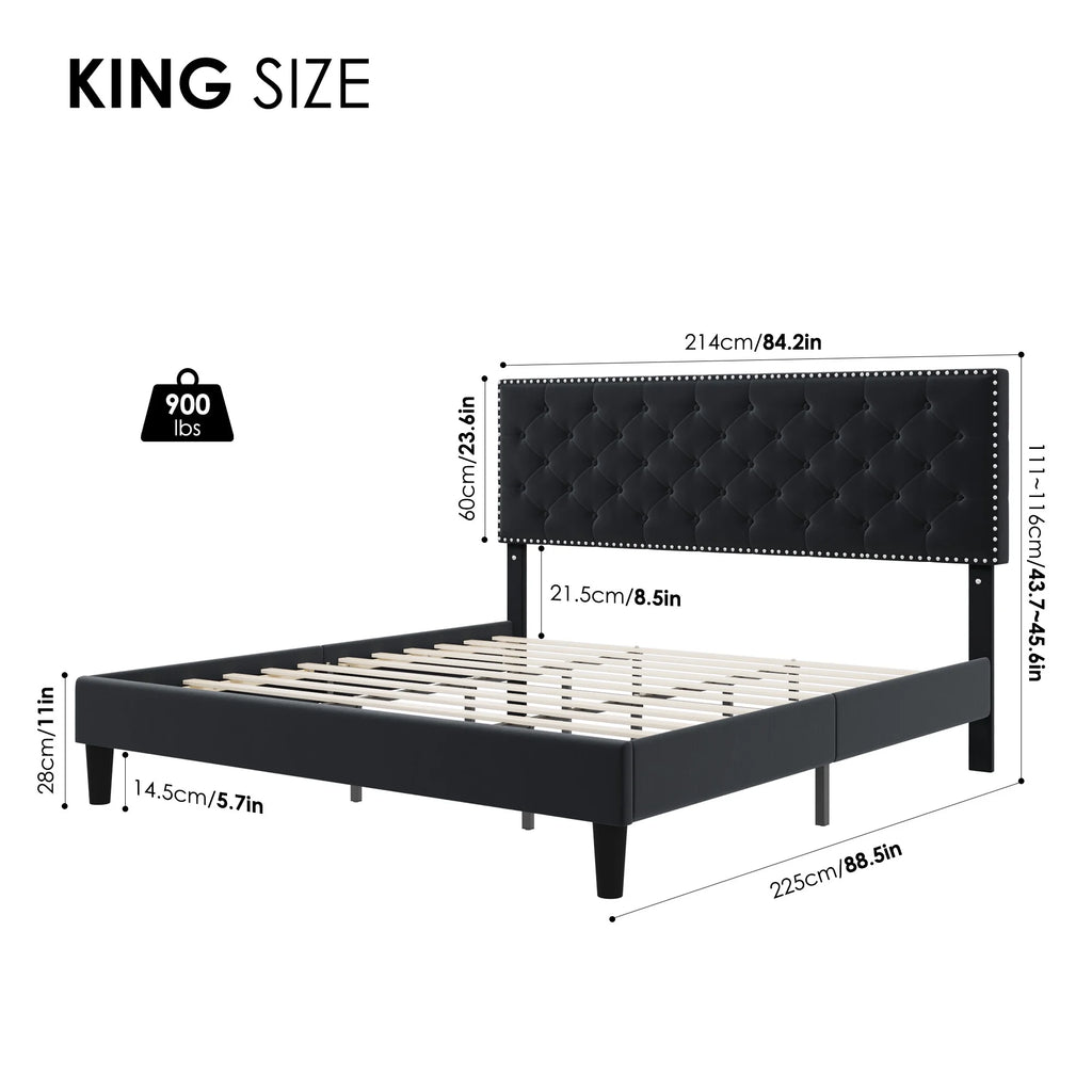 King Size Upholstered Platform Bed with Adjustable Headboard F152