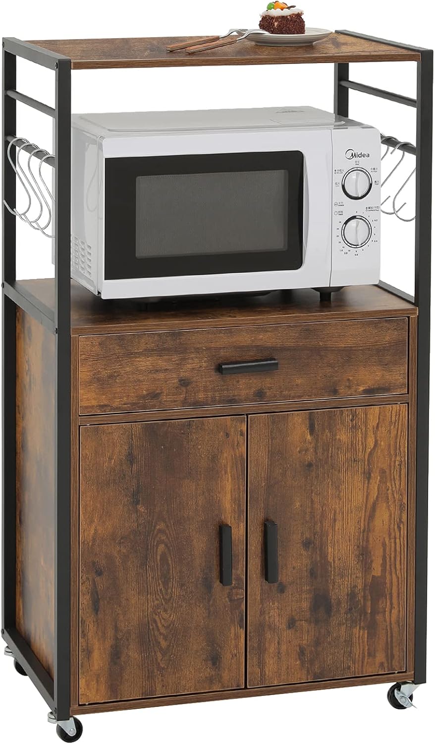 Rolling Kitchen Island Cart with Drawer, Cabinet and Open Shelf O35370