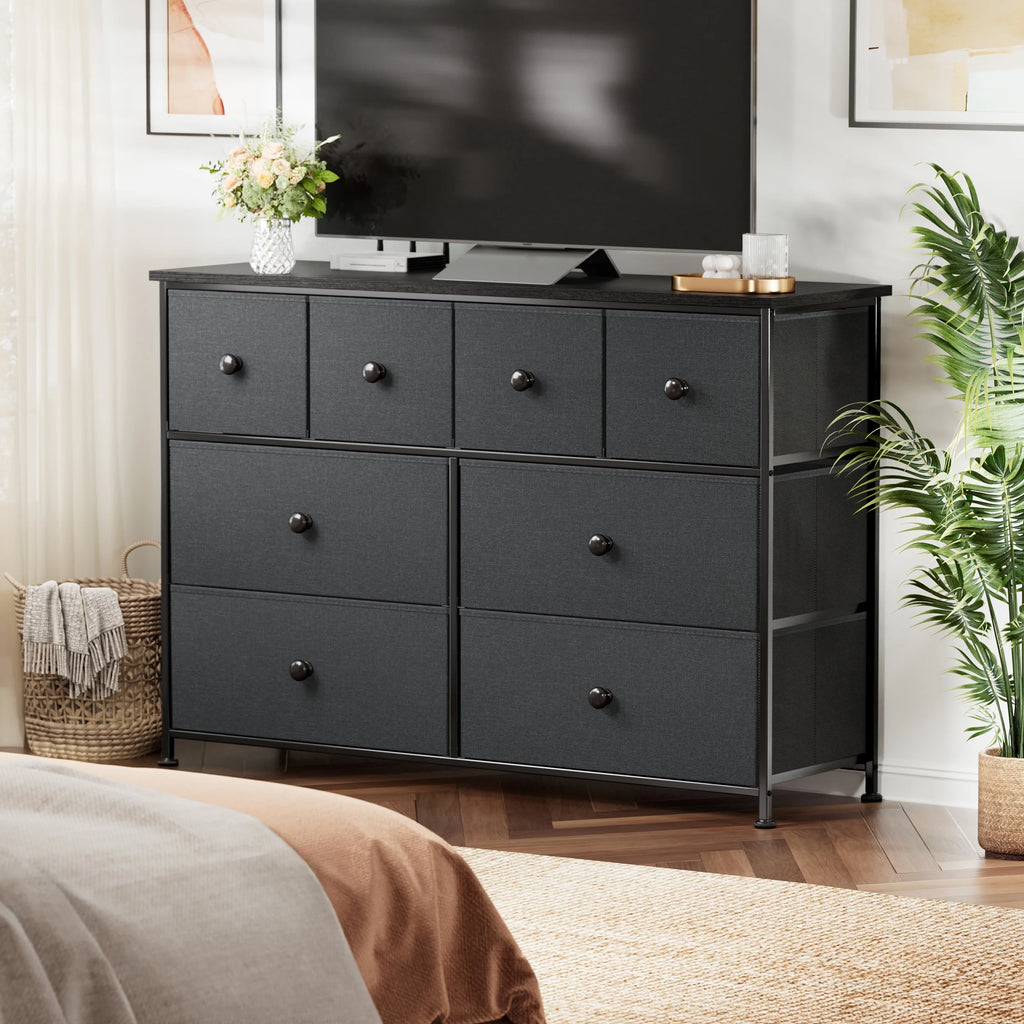 8 Drawer Fabric Dresser with Steel Frame and Wooden Top O30343