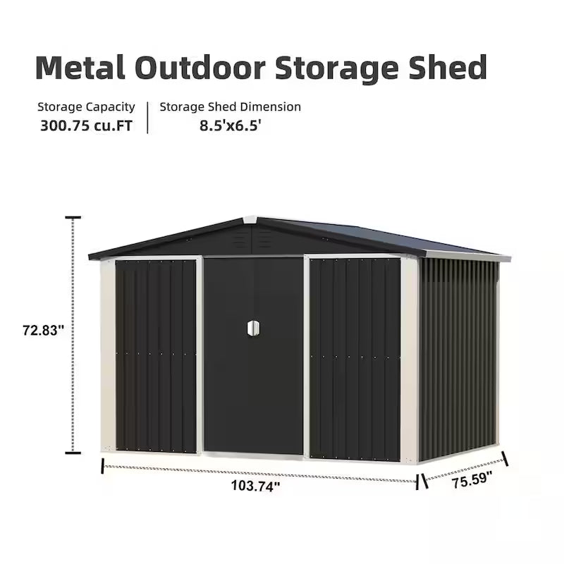 Black Metal Outdoor Storage Shed with Air Vents S921477