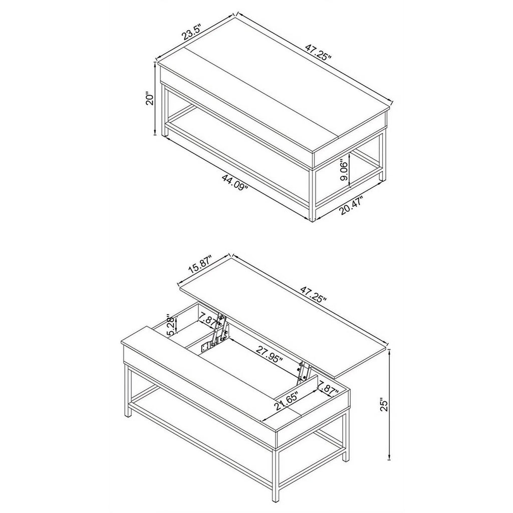 Brown Oak and Black Wood Coffee Table with Hidden Storage B5321