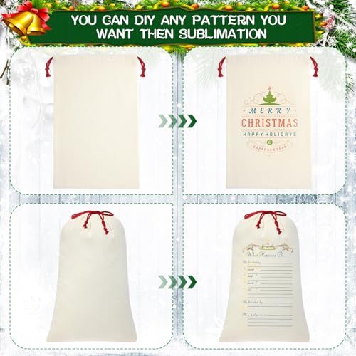 12 Pcs Christmas Sack with Drawstring Cotton Laundry Bag L54075