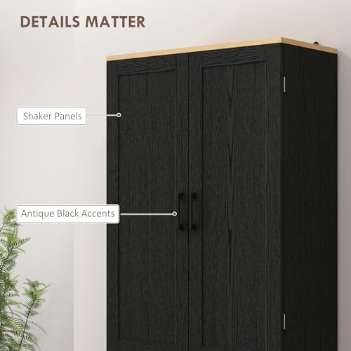67" Distressed Black 4-Door Kitchen Pantry Cabinet T8082