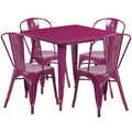 31.5'' Square Metal Indoor-Outdoor Table Set with 4 Stack Chairs Purple P57845