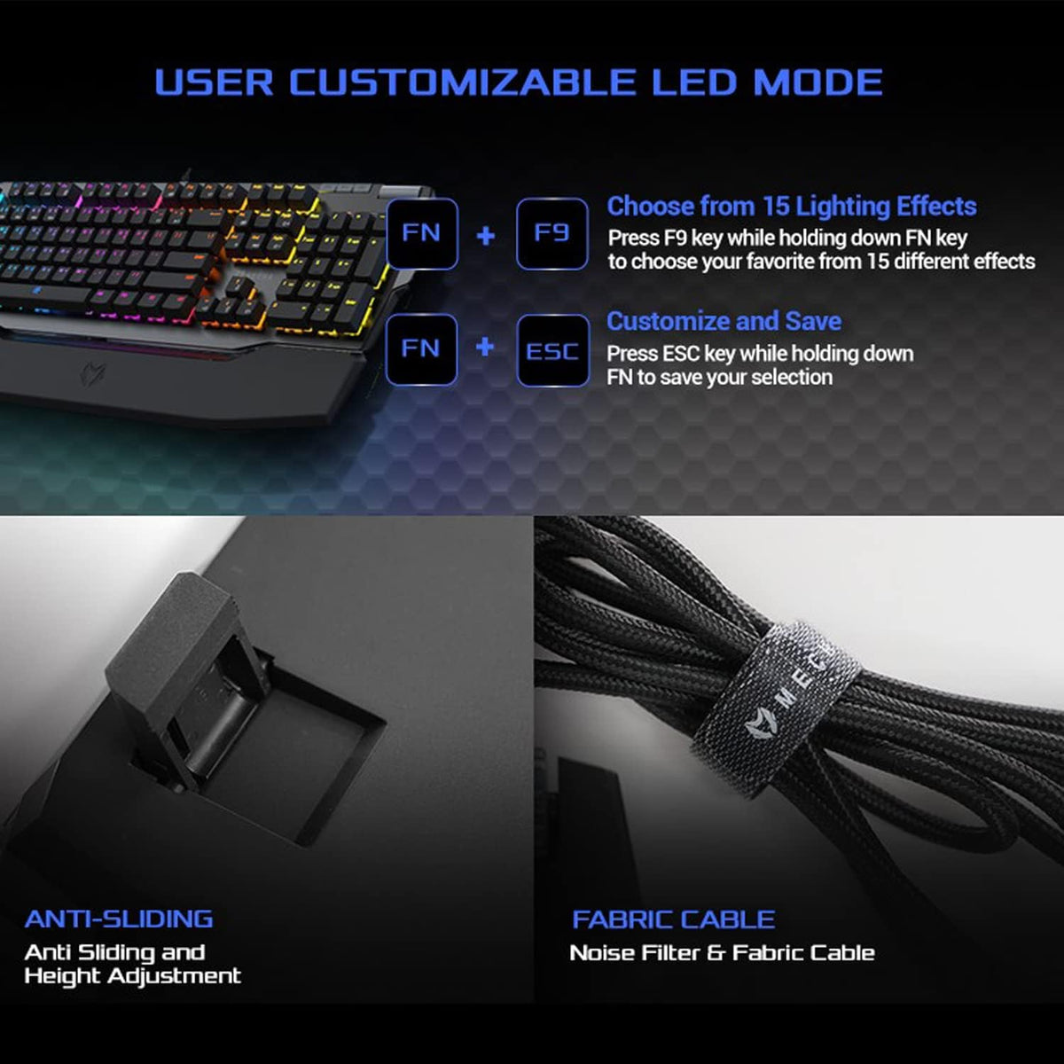 Wired Mechanical Gaming Keyboard, RGB, Detachable Magnetic Palm Rest, Aluminum Top, 104 Keys, Black F184410