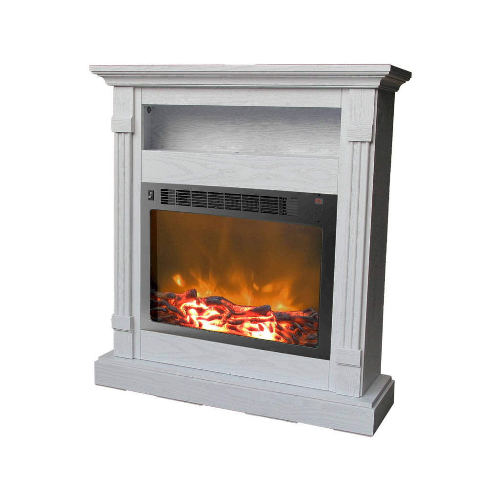 White Fireplace Mantel with Electronic Fireplace Insert J157