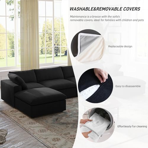 Khaki 6 Seater Oversized Modular Sectional Sofa with Storage Ottomans O380215
