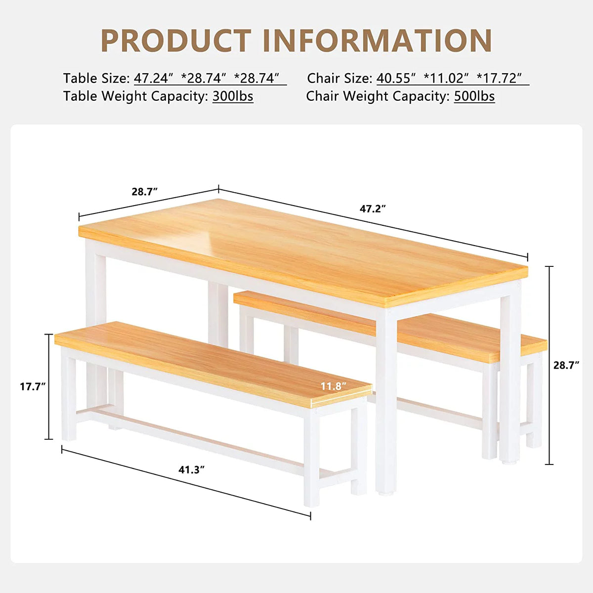 3 Piece Dining Room Table and Benches S156