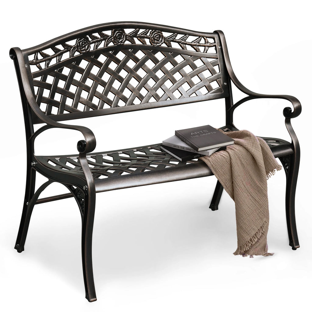 39.4" Anti-Rust Cast Iron Cast Aluminum Patio Garden Bench Q103