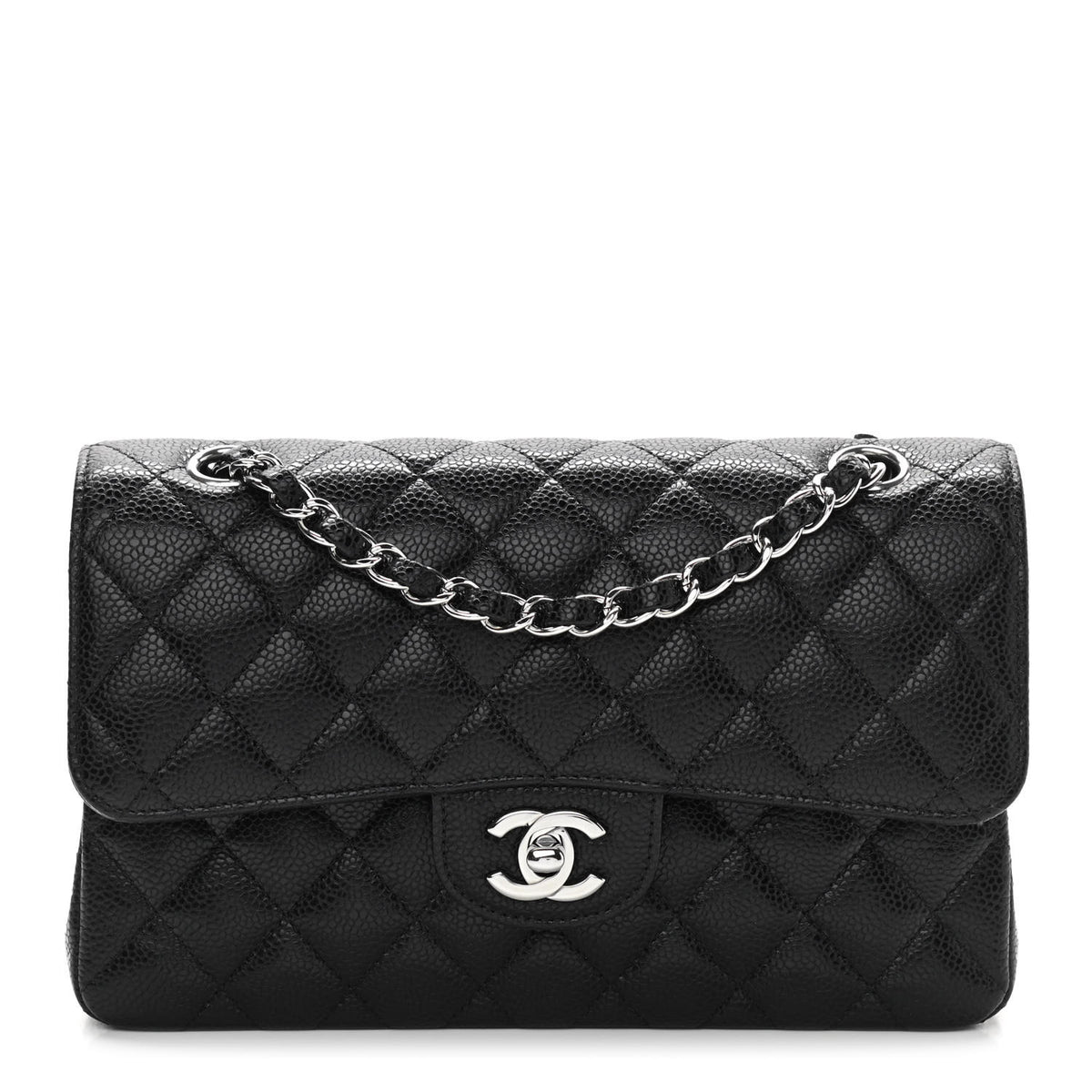 Quilted Small Double Flap Black R451064