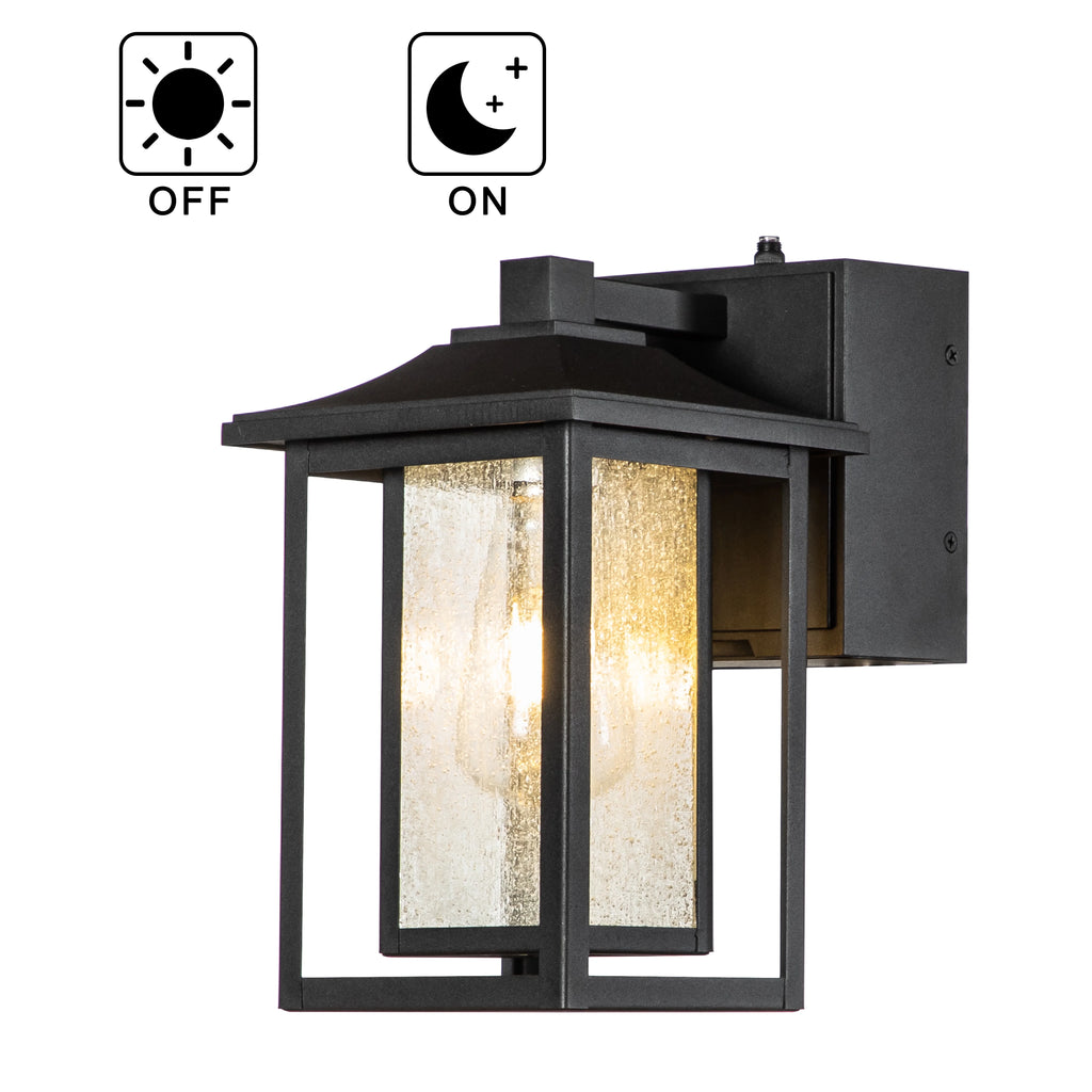 Black Dusk to Dawn Sensor Outdoor Wall Sconces with Seeded Glass and GFCI Outlets T973