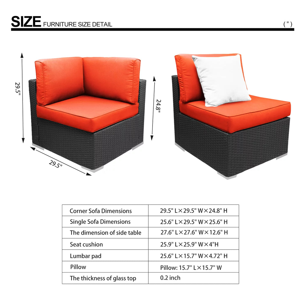 Orange 3 Piece PE Rattan Wicker Sofa Set N6658