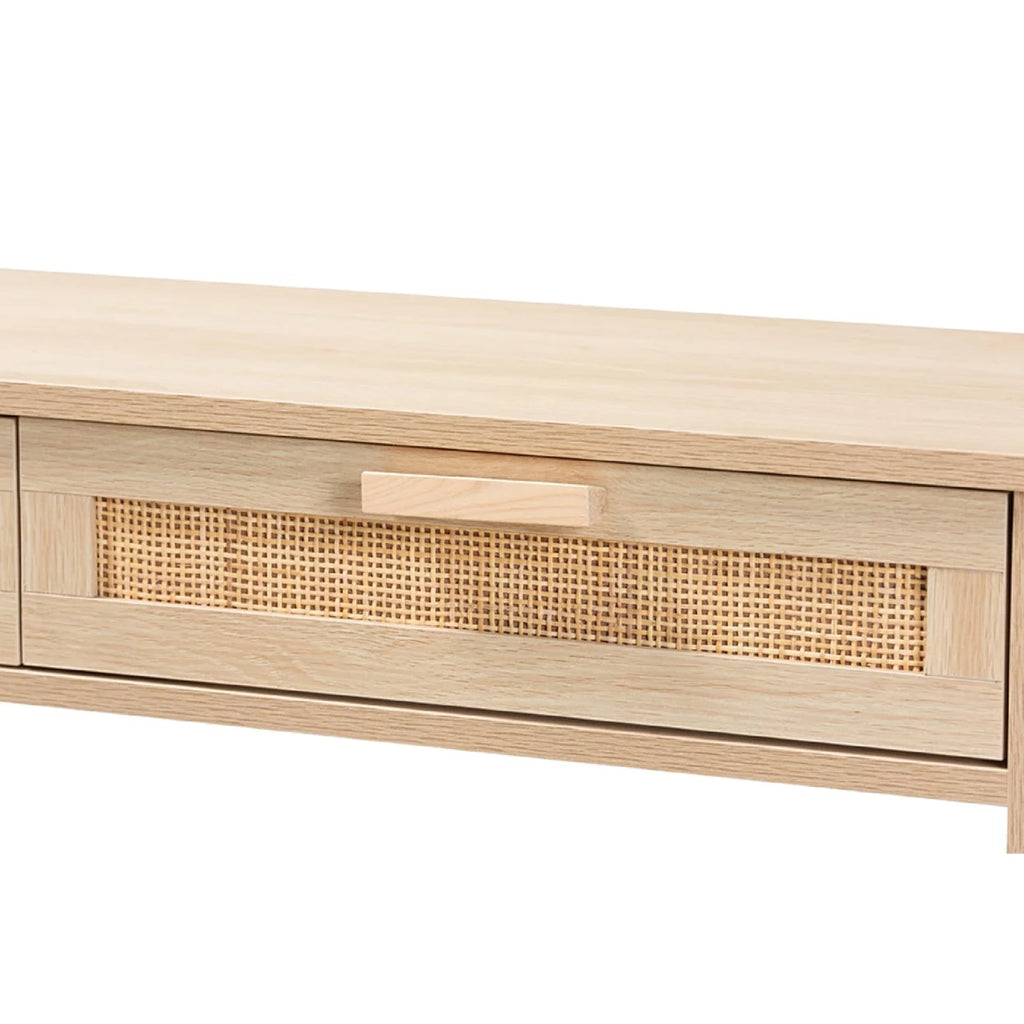 Light Brown Wood 2-Drawer Console Table with Rattan Z409592