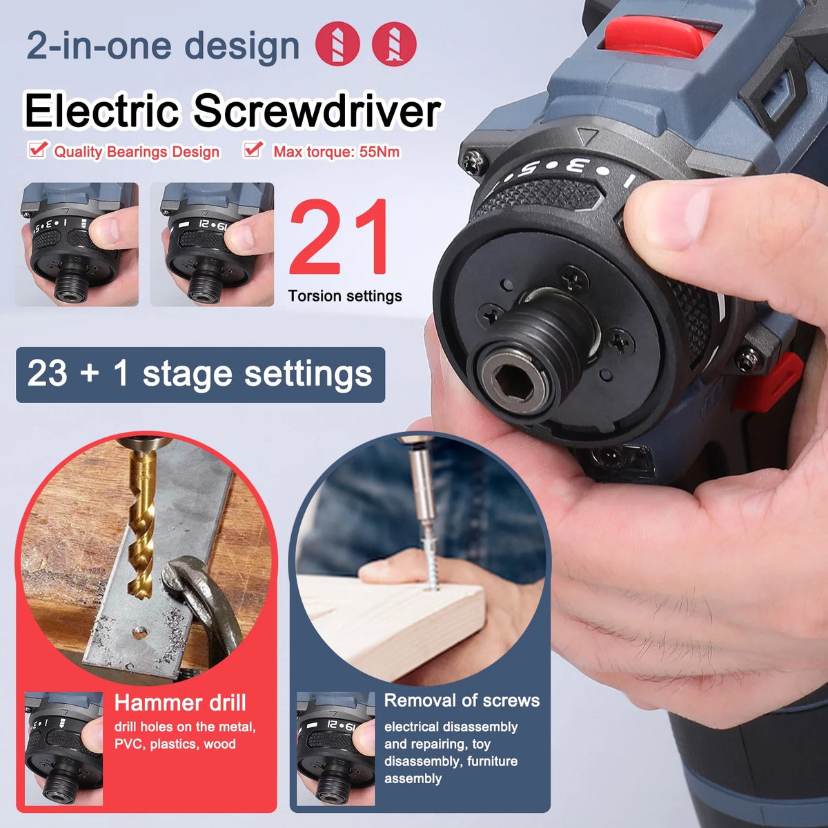 21V Brushless Motor Electric Screwdriver 55Nm Torque F228