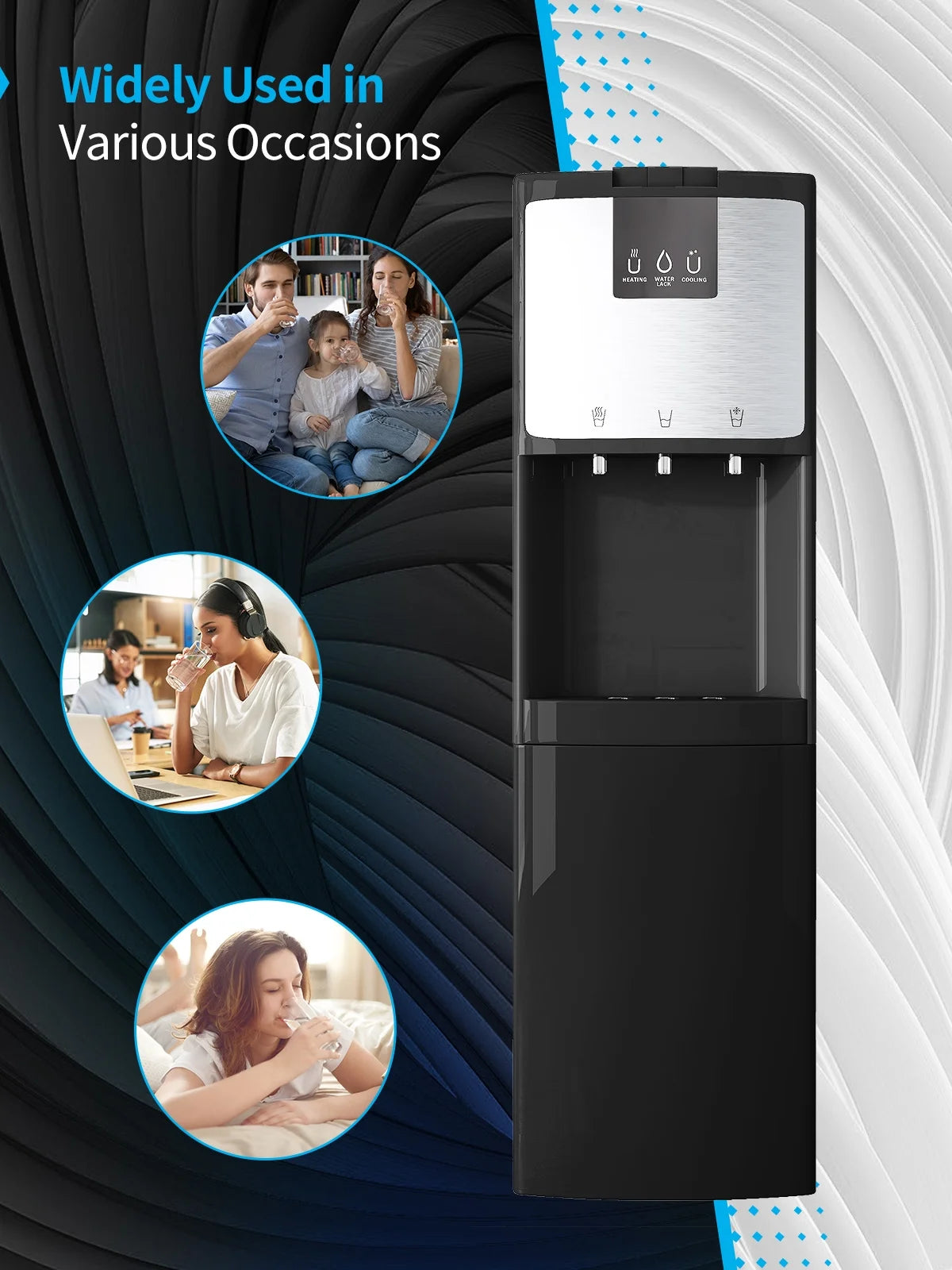 Bottom Loading Water Dispenser, Hot/Cold/Room Temperature, 3 or 5 Gallon, Black Z93538