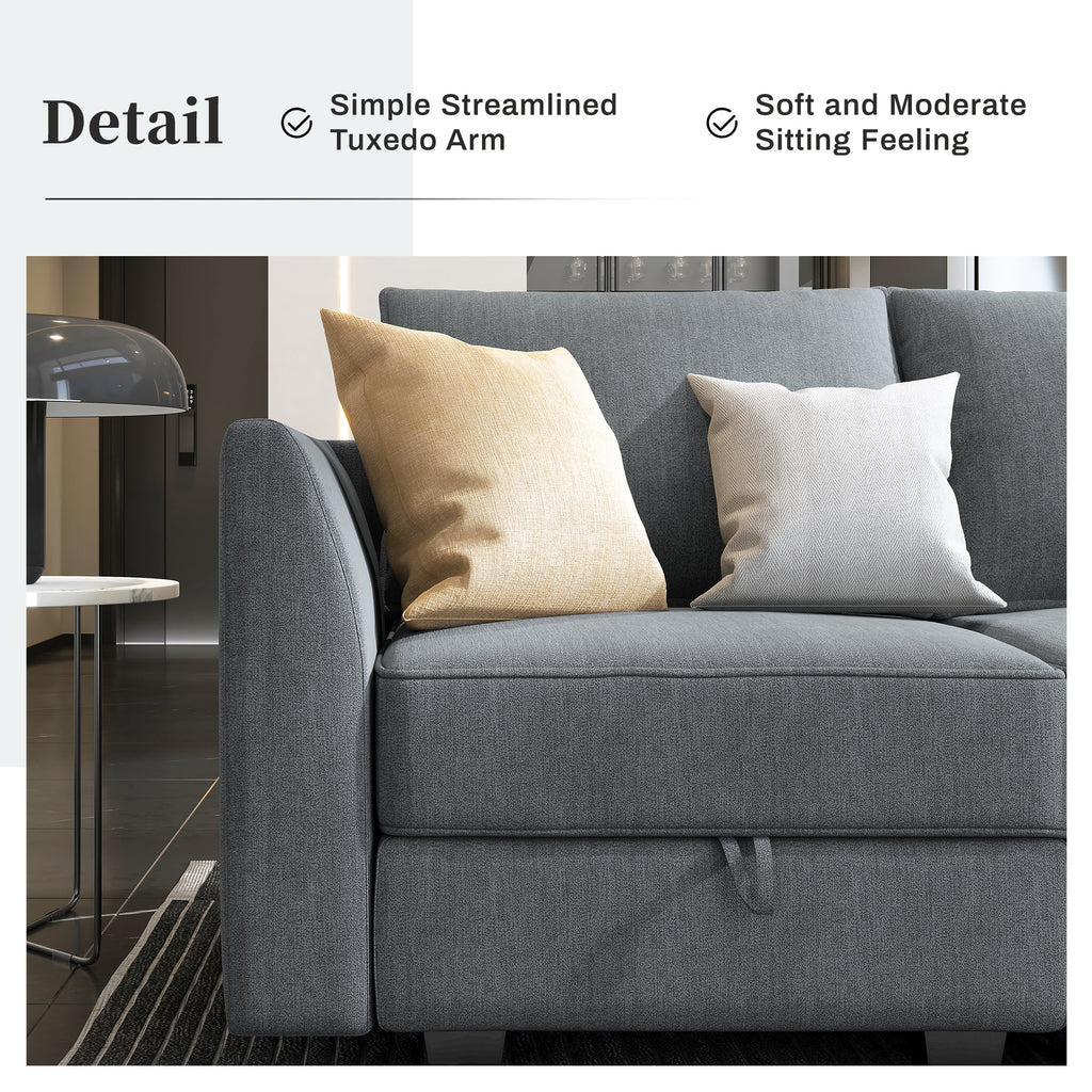 Bluish Grey Convertible Sleeper Sofa with Storage Ottomans M223772