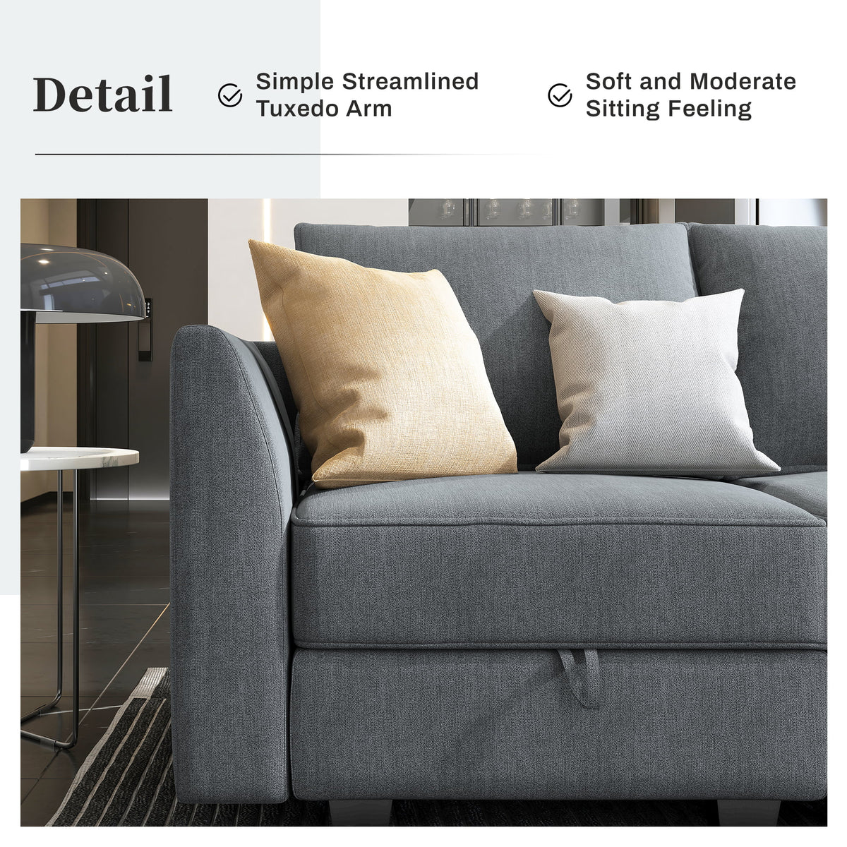 Bluish Grey Convertible Sleeper Sofa with Storage Ottomans M223772