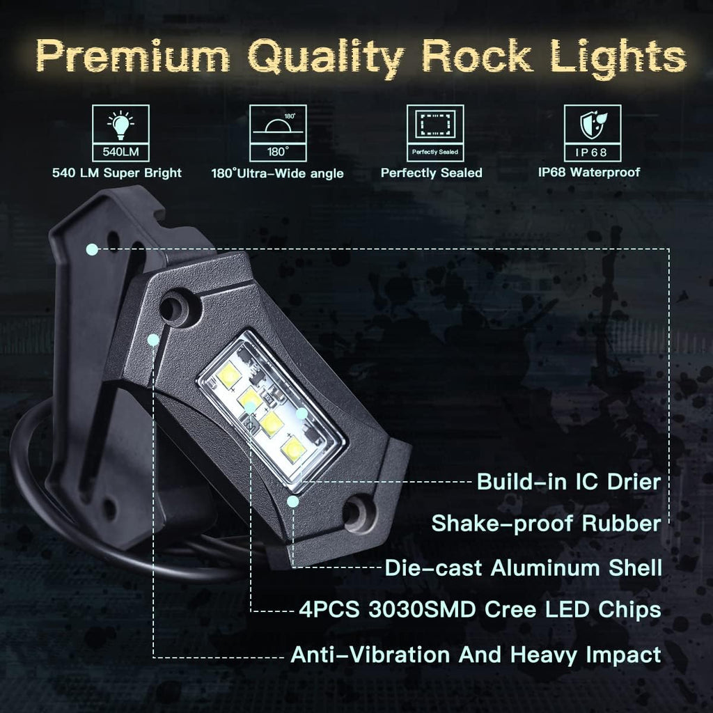 White 16Pods LED Rock Lights IP68 Waterproof E738