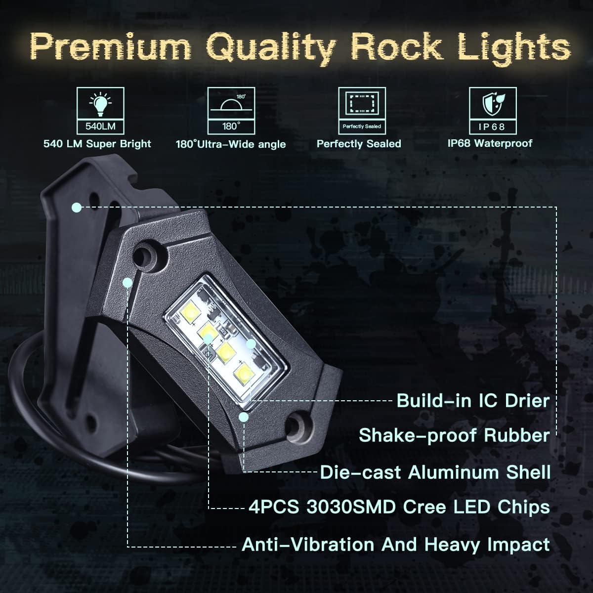 White 16Pods LED Rock Lights IP68 Waterproof E738