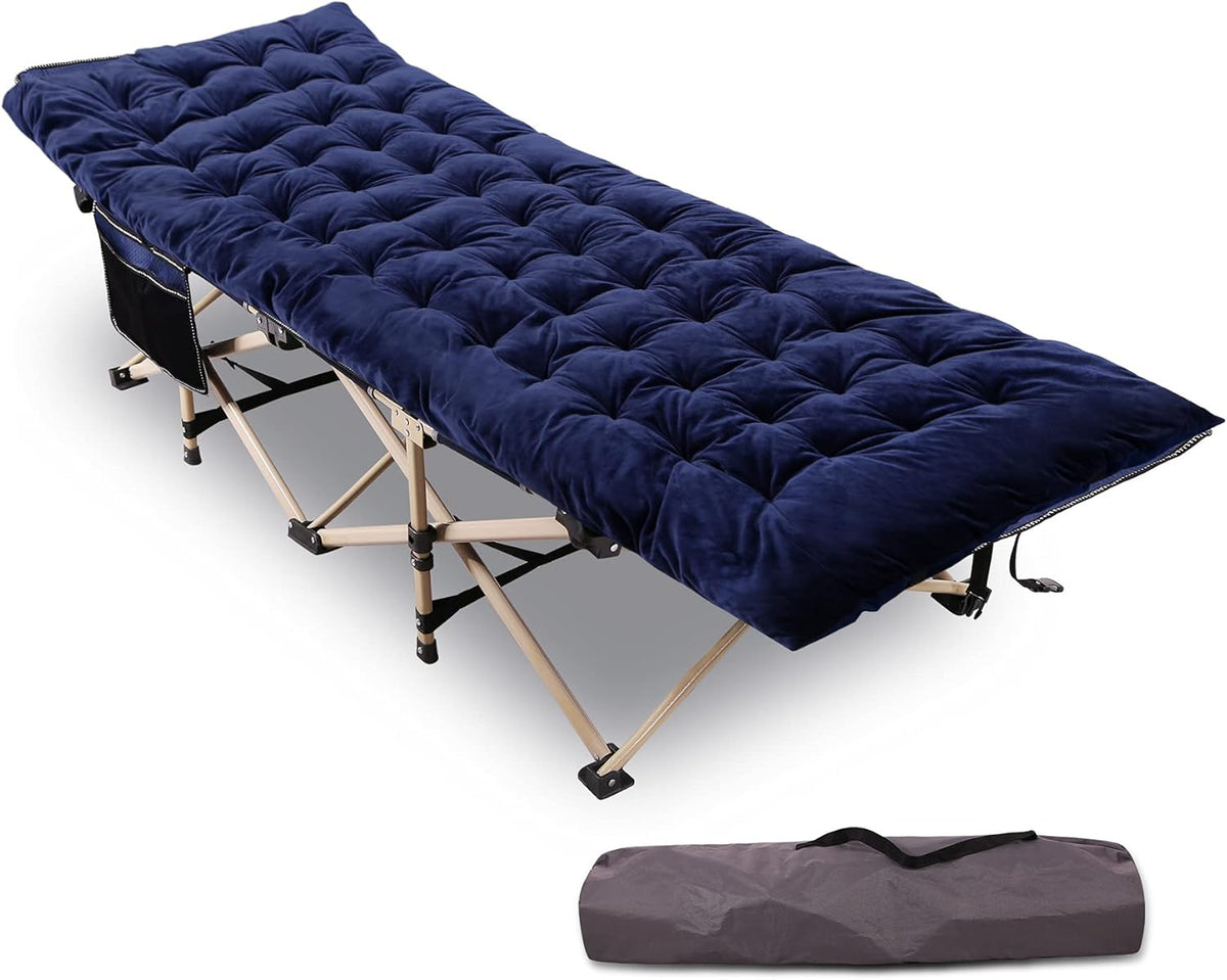 Blue Folding Camping Cot with Pad and Carry Bag I1901