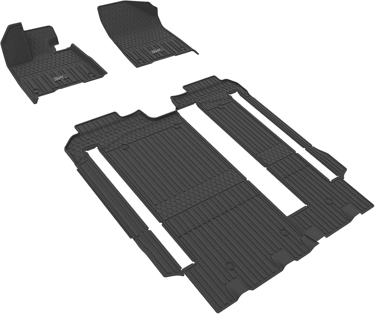 3W Floor Mats Compatible for Toyota Sienna (2021-2022) 8 Seat TPE All Weather Custom Fit Floor Liner for Toyota Sienna 1st, 2nd and 3rd Row Full Set Car Liners, Black ( Not for 7 Seat) P460485