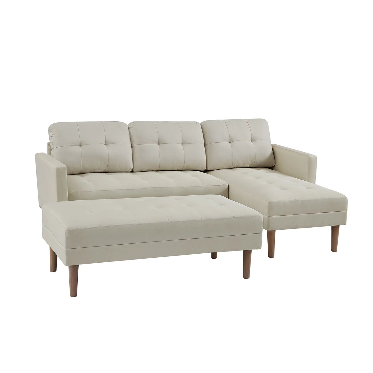 Beige L-shape Sectional Sofa Bed with Ottoman Bench Y65003