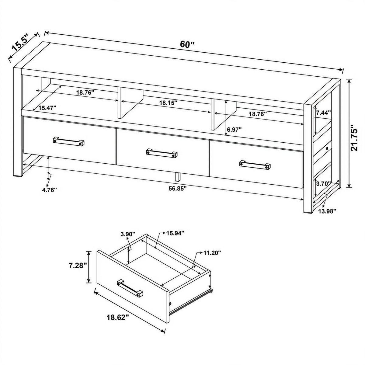 2-Drawer Farmhouse Wood TV Stand M375