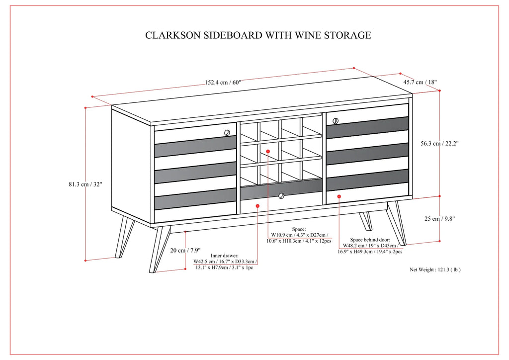 60 inch Solid Acacia Wood Sideboard with Wine Storage H6331
