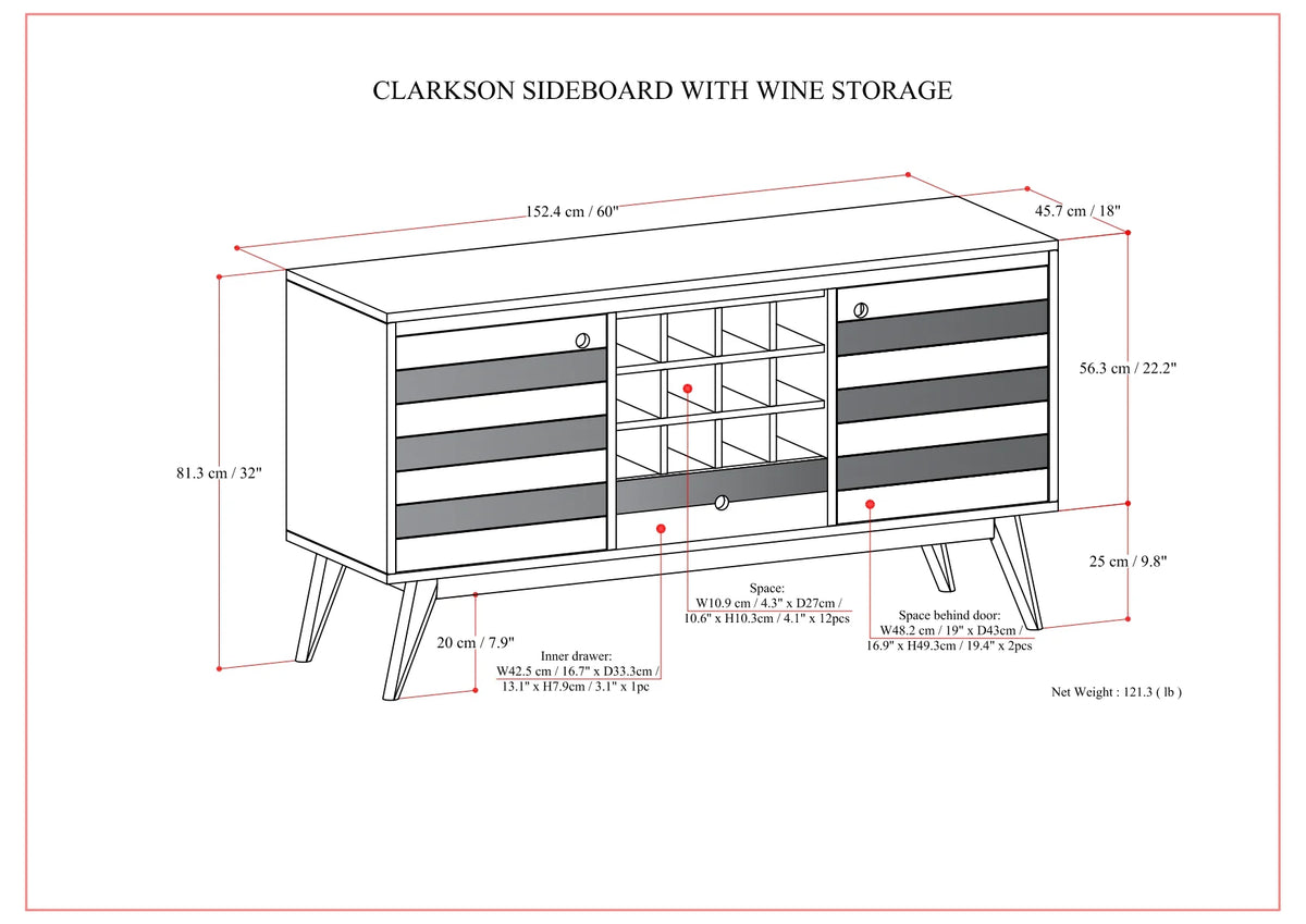 60 inch Solid Acacia Wood Sideboard with Wine Storage H6331