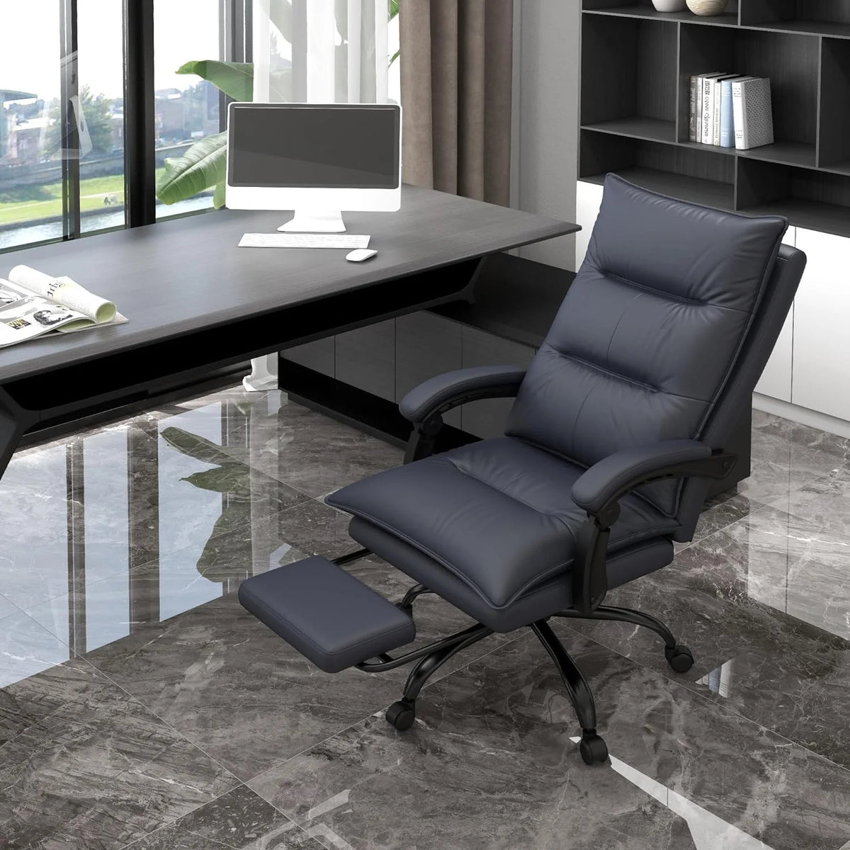 Charcoal Gray Heated Reclining Massage Office Chair with Footrest V535