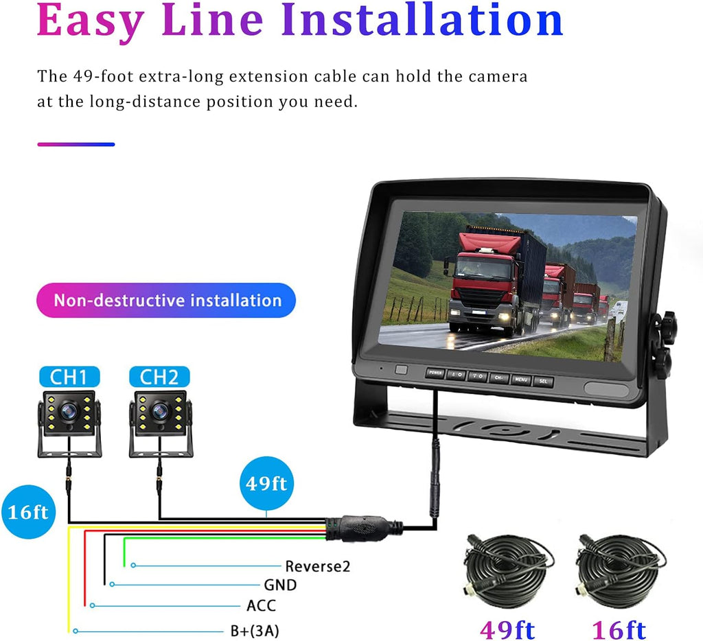Backup Camera with Monitor Kit 8 LCD IP69 Waterproof Night Vision Y580