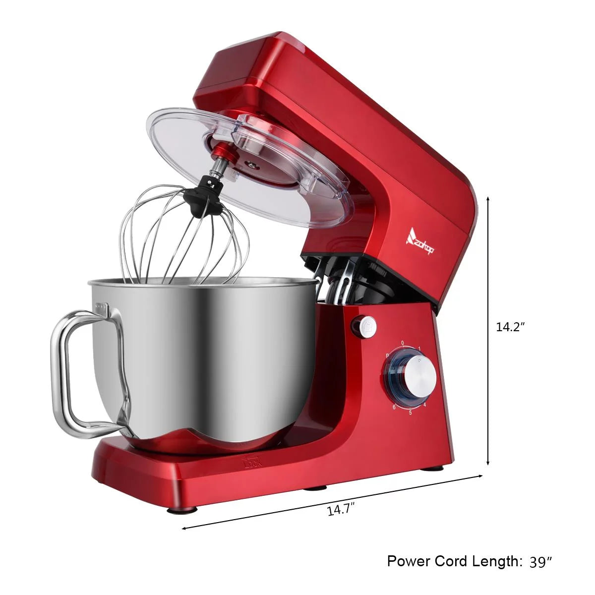 Red 6 Speed Control 7.5QT Electric Stand Mixer with Stainless Steel Bowl Q133462