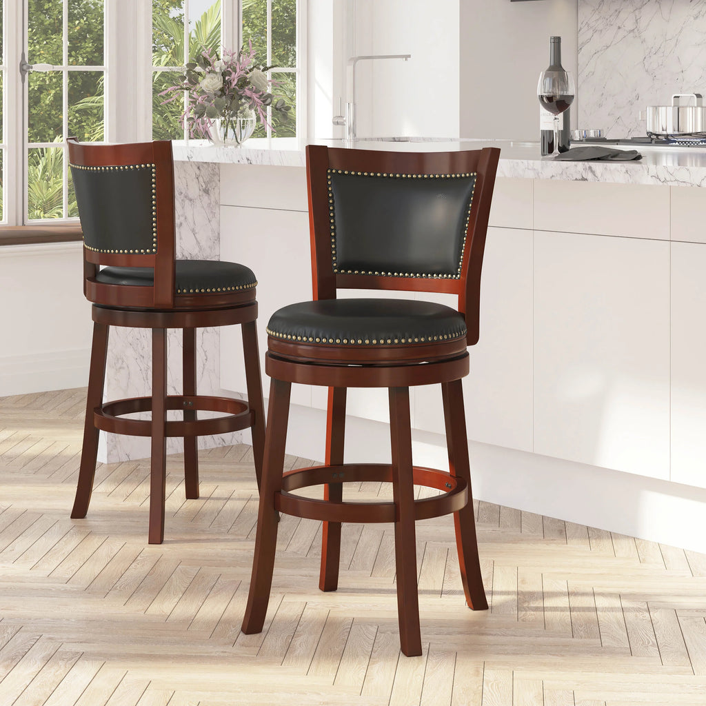 Dark Cherry Wooden Counter Height Stool with Faux Leather Seat M702121
