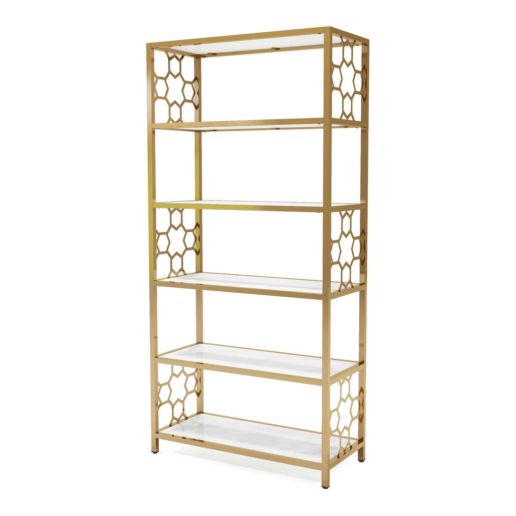 White/Gold 6 Shelf Bookcase A8025