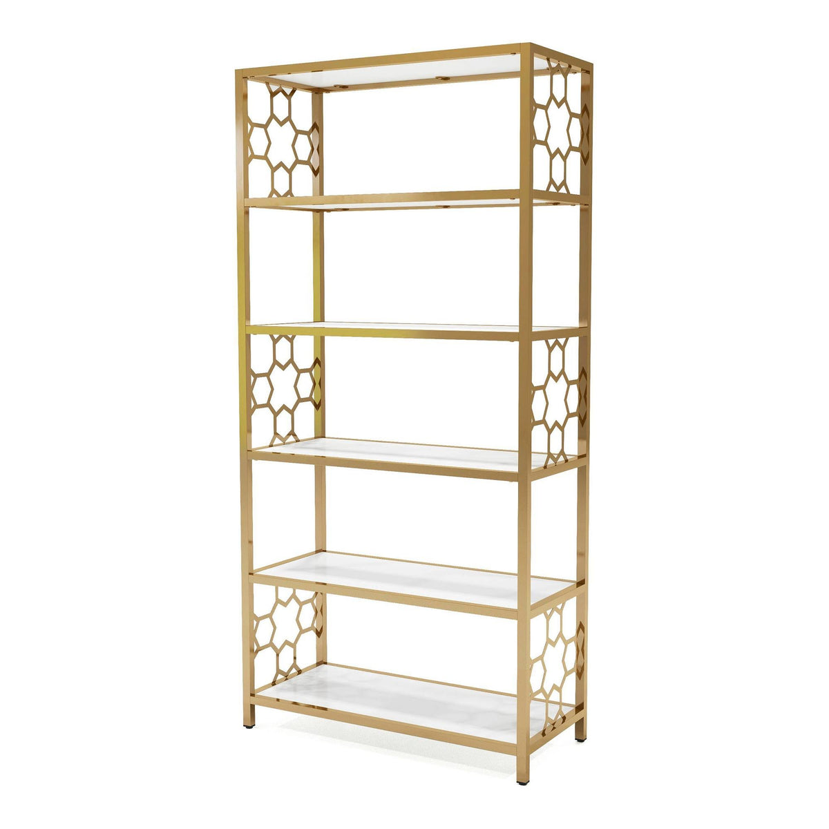 White/Gold 6 Shelf Bookcase A8025