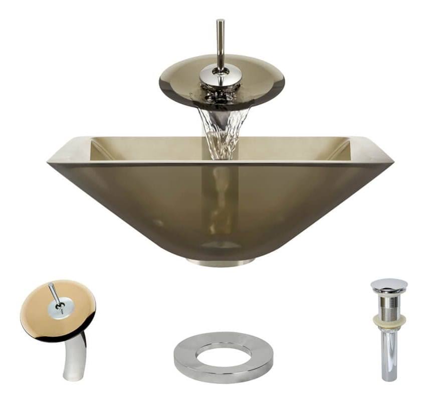 Glass Vessel Bathroom Sink with Waterfall Faucet J20440