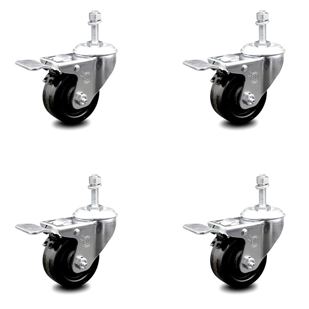 3.5 inch Phenolic Swivel Caster Set with Total Lock Brake J923