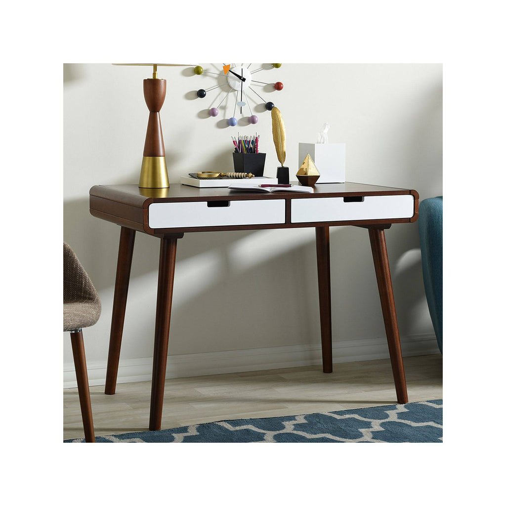 Dark Walnut and White 2-Drawer Wood Writing Desk A5769