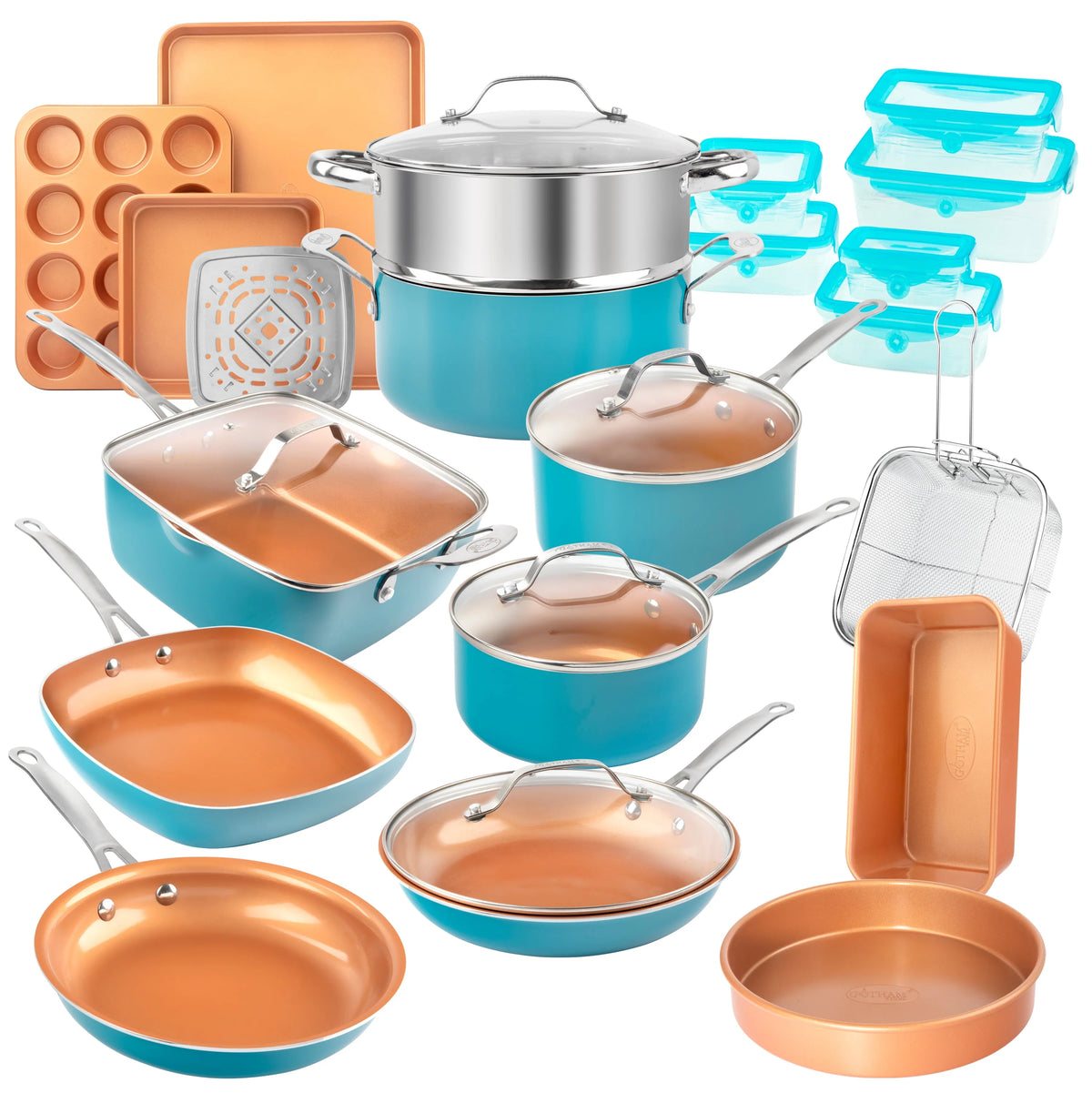 32 Pcs Nonstick Cookware Bakeware and Food Storage Set S2416