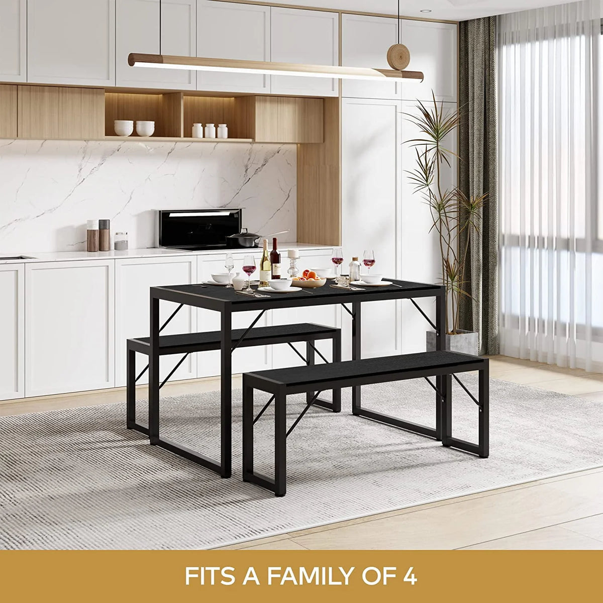 Black Modern Dining Table and Chairs for 4 D28891