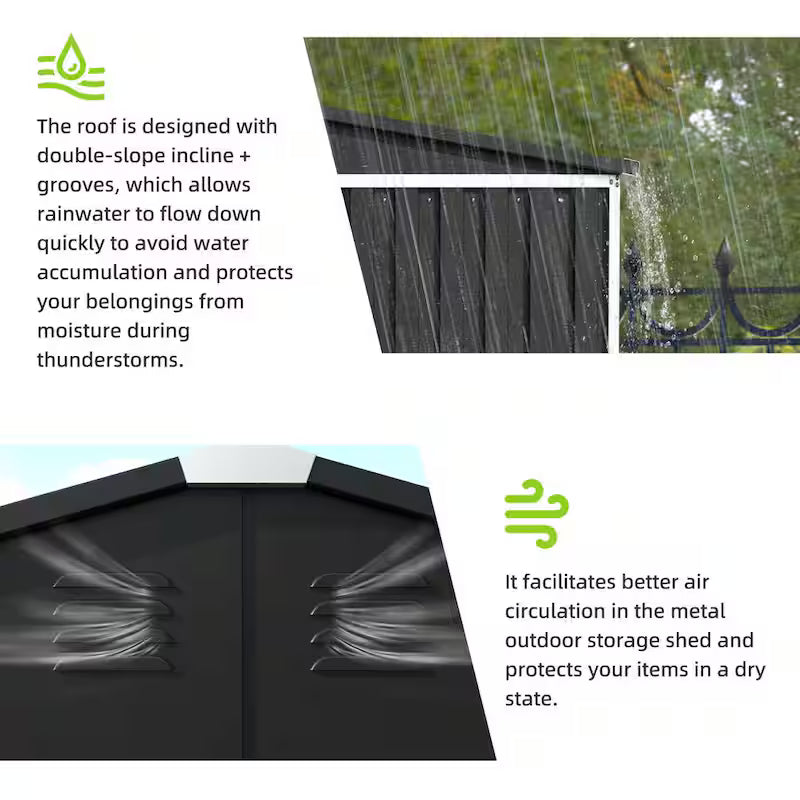 Black Metal Outdoor Storage Shed with Air Vents S921477