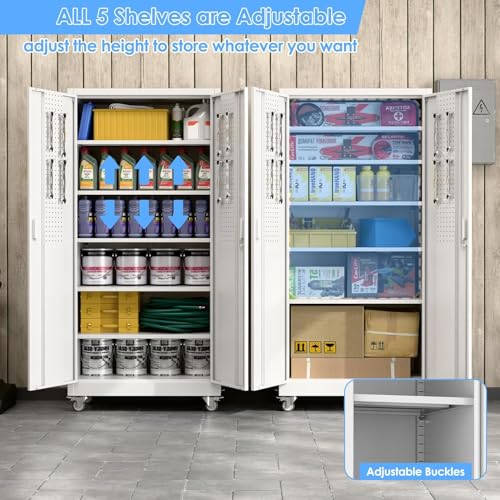 Black Metal Garage Storage Cabinet with Wheels E7973
