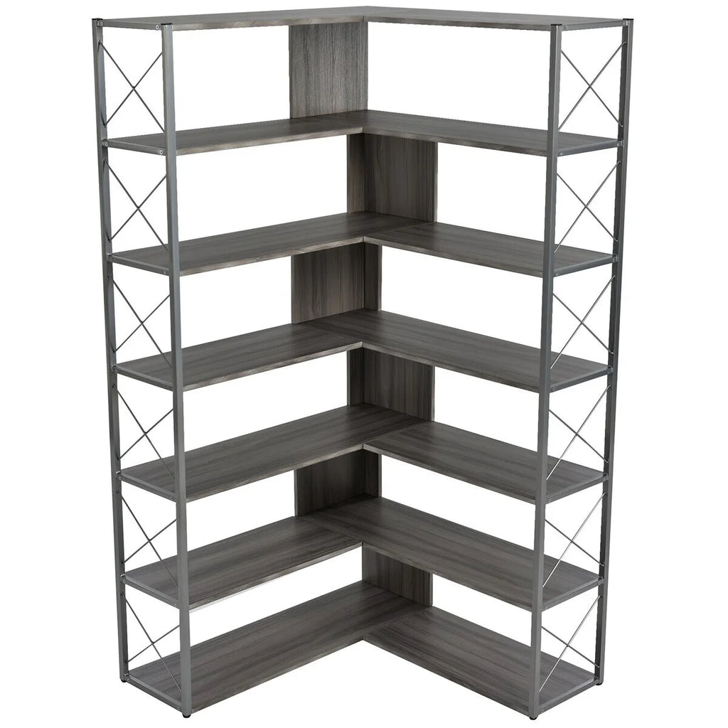 L-Shaped 7-Tier Corner Bookcase with Metal Frame S704210