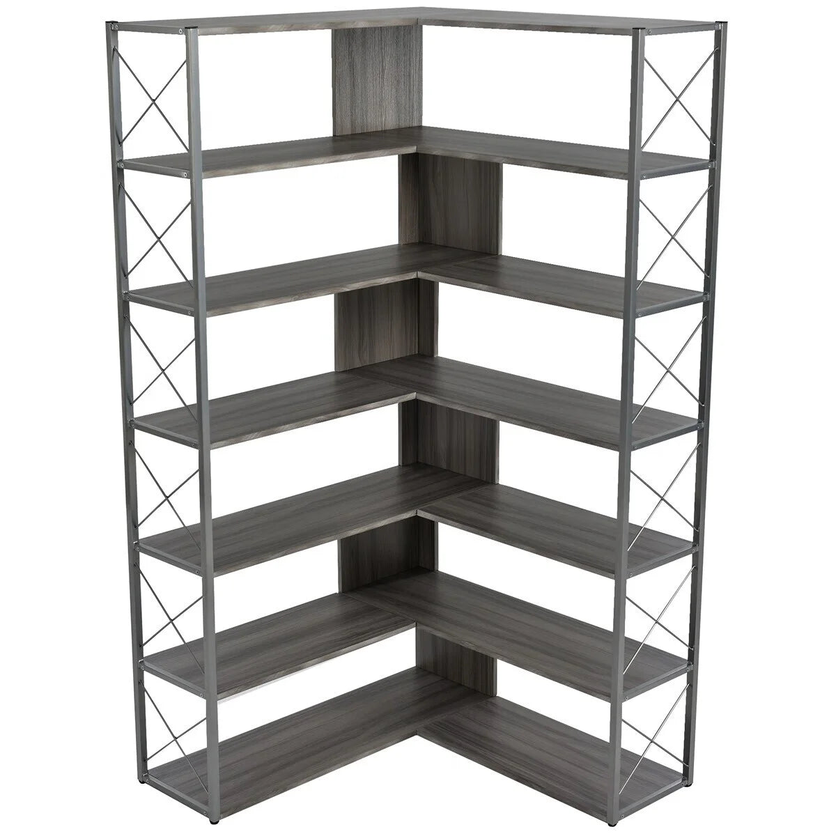 L-Shaped 7-Tier Corner Bookcase with Metal Frame S704210