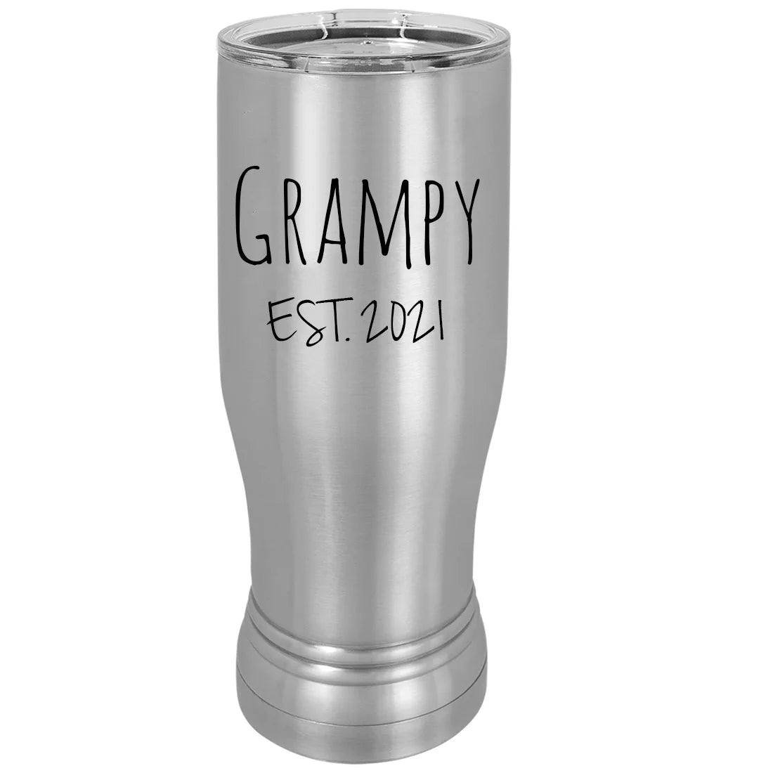 20 oz Silver Stainless Steel Insulated Pilsner Mug with Clear Lid U83895