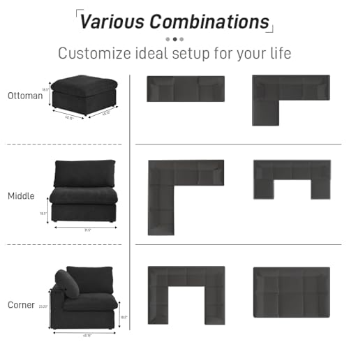 Khaki 6 Seater Oversized Modular Sectional Sofa with Storage Ottomans O380215
