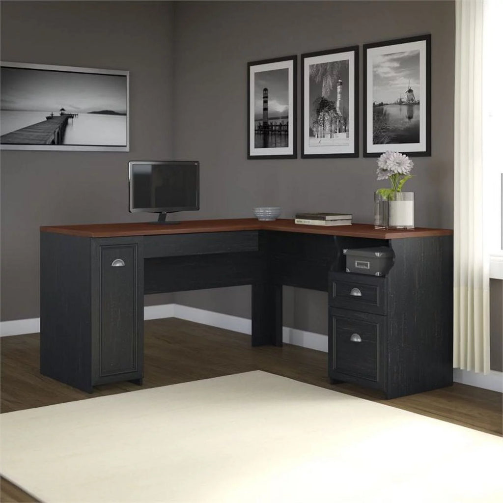 L-Shaped Wood Computer Desk in Black N381