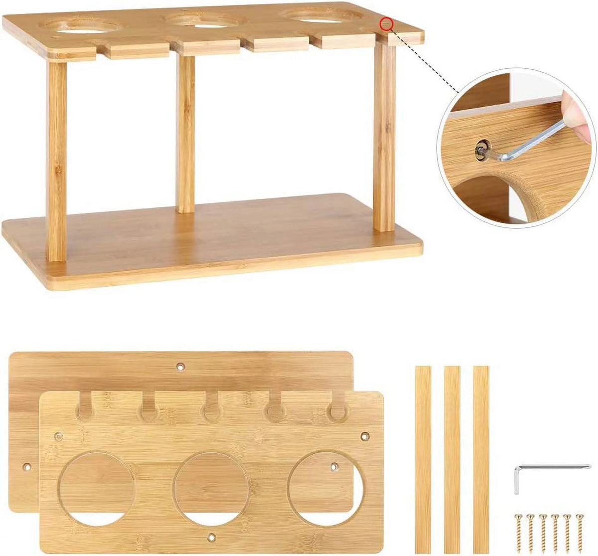 Bamboo Wine Rack Holds 3 Bottles & 3 Glasses H722173
